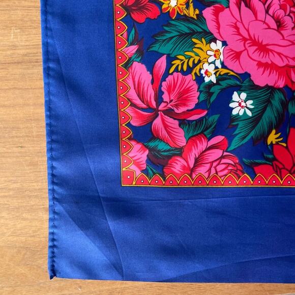 Oversized Blue, Red Pink, Floral Scarf - Picture 3 of 4